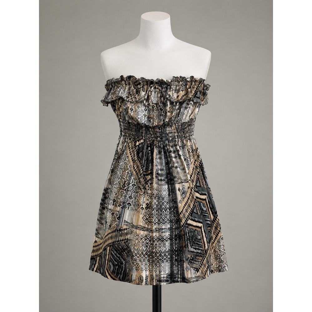 Y2K‎ Poetry Womens Strapless Smocked Geometric Tribal Print Tunic Top Babydoll S